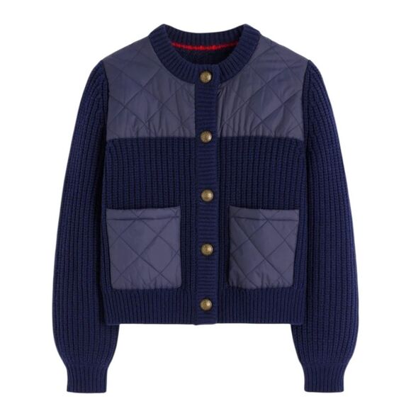 Boden Jackets & Blazers - Boden Short Quilted Knitted Jacket Navy Wool Blend US 8 NWT